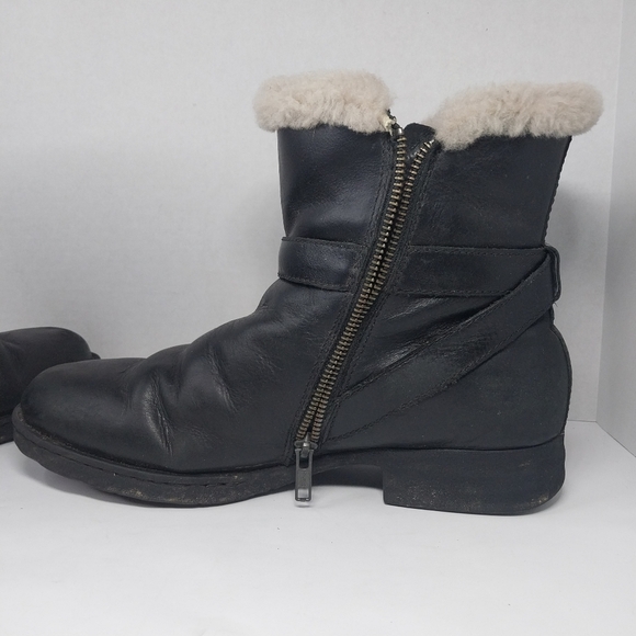 Born Kaia Size 10 M Black Leather Shearling Sheep Lined Ankle Boots Shoes - Picture 11 of 15